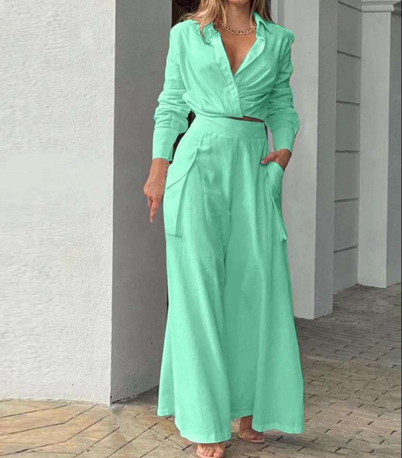 Women Outifits Long Sleeve Lapel Crop Top Office Shirt B-89254 Women Outifits Long Sleeve Lapel Crop Top Office Shirt B-89254