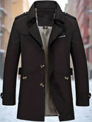 Men's Casual Coat Long Windbreaker Jacket Long Spring Military Jacket Coat Single-Breasted Notch Lapel Parka S4724390 - Tuzzut.com Qatar Online Shopping