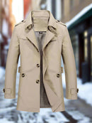 Men's Casual Coat Long Windbreaker Jacket Long Spring Military Jacket Coat Single-Breasted Notch Lapel Parka S4724390 - Tuzzut.com Qatar Online Shopping