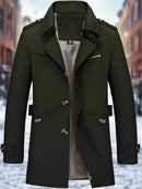 Men's Casual Coat Long Windbreaker Jacket Long Spring Military Jacket Coat Single-Breasted Notch Lapel Parka S4724390 - Tuzzut.com Qatar Online Shopping