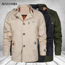Men's Casual Coat Long Windbreaker Jacket Long Spring Military Jacket Coat Single-Breasted Notch Lapel Parka S4724390 - Tuzzut.com Qatar Online Shopping