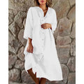 Womens Fashion Vintage Linen Shirt Dress B-73315 - Tuzzut.com Qatar Online Shopping