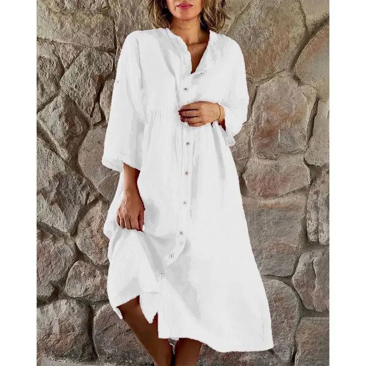Womens Fashion Vintage Linen Shirt Dress B-73315 Womens Fashion Vintage Linen Shirt Dress B-73315