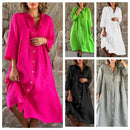 Womens Fashion Vintage Linen Shirt Dress B-73315 - Tuzzut.com Qatar Online Shopping