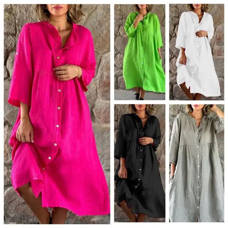 Womens Fashion Vintage Linen Shirt Dress B-73315 Womens Fashion Vintage Linen Shirt Dress B-73315