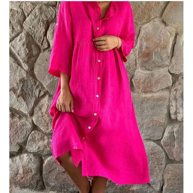 Womens Fashion Vintage Linen Shirt Dress B-73315 Womens Fashion Vintage Linen Shirt Dress B-73315