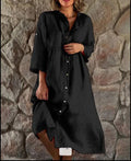 Womens Fashion Vintage Linen Shirt Dress B-73315 - Tuzzut.com Qatar Online Shopping