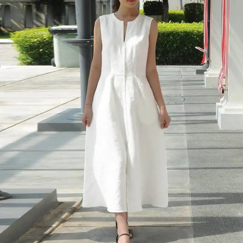 Women's Summer V-Neck Waist Belt Cotton Dress B-50784 - Tuzzut.com Qatar Online Shopping