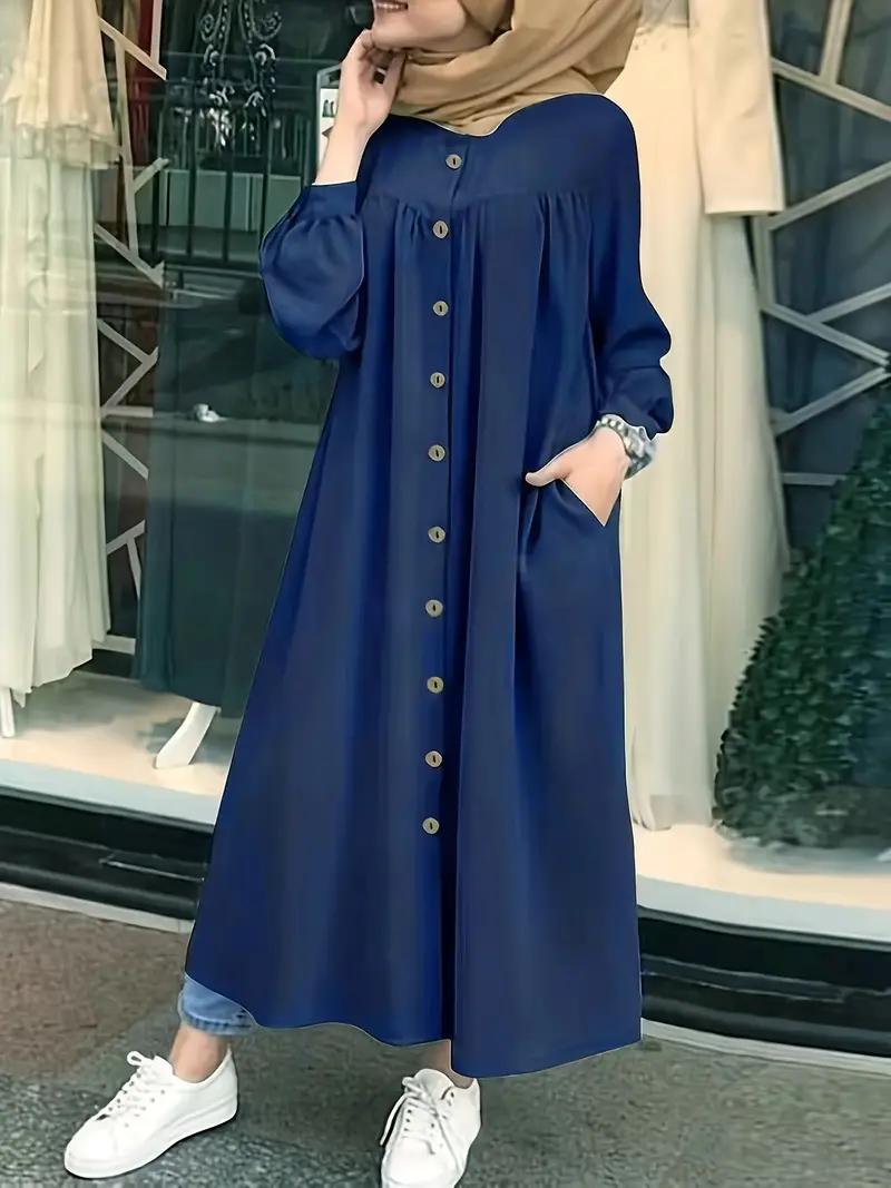 Turkish Jilbab Kaftan Linen Maxi Dress Women B-81682 - Tuzzut.com Qatar Online Shopping