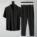 2Pcs/Set Summer Outfits Men's Sets Pure Color Short Sleeve Shirts Pants TS313 - Tuzzut.com Qatar Online Shopping