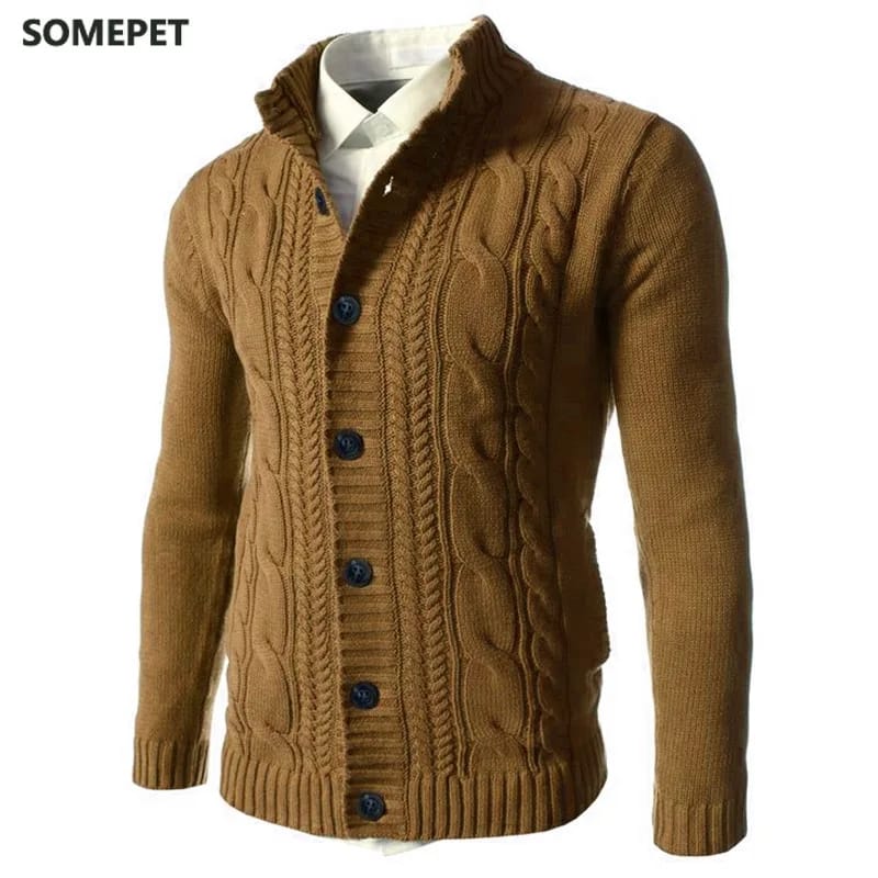 Men's Sweater Slim Fit Cardigan Knitted Single Breasted Button Winter Stand Collar Cardigan S4450721 - Tuzzut.com Qatar Online Shopping