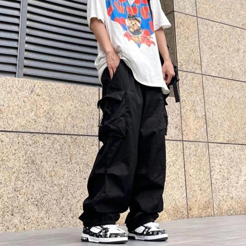 Cargo Pants For Men Streetwear Hip Hop Pants Elastic Waist Black Casual Pants K3007 Cargo Pants For Men Streetwear Hip Hop Pants Elastic Waist Black Casual Pants K3007