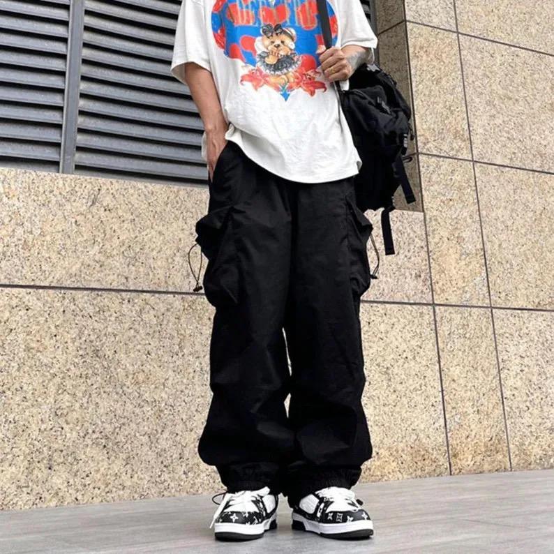 Cargo Pants For Men Streetwear Hip Hop Pants Elastic Waist Black Casual Pants K3007 - Tuzzut.com Qatar Online Shopping