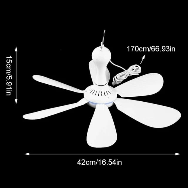 New Pattern Silent 6 Leaves USB Powered Ceiling Canopy Fan with Remote Control D61U - Tuzzut.com Qatar Online Shopping