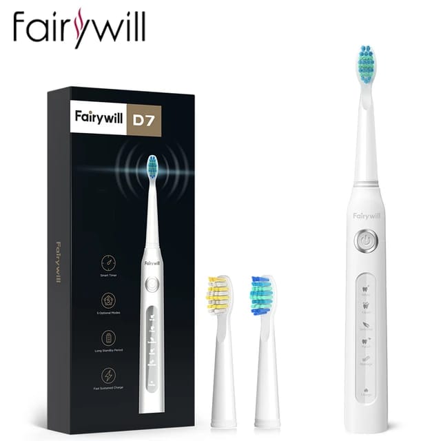 Fairywill Electric Sonic Waterproof Powerful Cleaning Toothbrush with 2 Replacement Brush 507 - Tuzzut.com Qatar Online Shopping