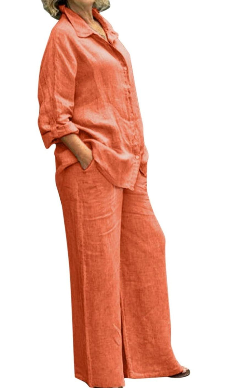 Trendy Plus Size 2 Pcs Ladies Casual Shirt & Pant Set TS41 - Tuzzut.com Qatar Online Shopping