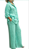 Women Autumn Cotton Lapel Shirt Two Piece 0027930 - TUZZUT Qatar Online Shopping