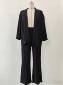 Solid Color Cotton Linen Loose Casual 2 Pcs Cardigan Top And Pants Set TS42 - Tuzzut.com Qatar Online Shopping