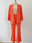 Solid Color Cotton Linen Loose Casual 2 Pcs Cardigan Top And Pants Set TS42 - Tuzzut.com Qatar Online Shopping