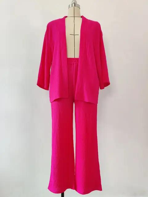 Solid Color Cotton Linen Loose Casual 2 Pcs Cardigan Top And Pants Set TS42 Solid Color Cotton Linen Loose Casual 2 Pcs Cardigan Top And Pants Set TS42