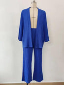 Solid Color Cotton Linen Loose Casual 2 Pcs Cardigan Top And Pants Set TS42 - Tuzzut.com Qatar Online Shopping