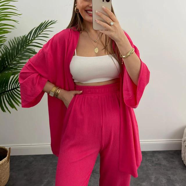 Solid Color Cotton Linen Loose Casual 2 Pcs Cardigan Top And Pants Set TS42 Solid Color Cotton Linen Loose Casual 2 Pcs Cardigan Top And Pants Set TS42