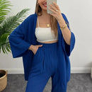 Solid Color Cotton Linen Loose Casual 2 Pcs Cardigan Top And Pants Set TS42 - Tuzzut.com Qatar Online Shopping