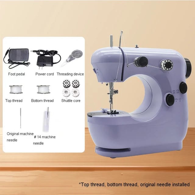 Mini Sewing Machine Household 2 Speed Double Threads with Lighting Lamp 301 - Tuzzut.com Qatar Online Shopping
