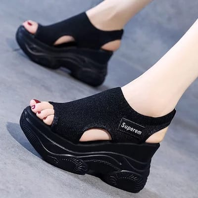 Summer Wedge Heel Elastic Cloth Cover Foot Ladies Sandals 38 - Tuzzut.com Qatar Online Shopping