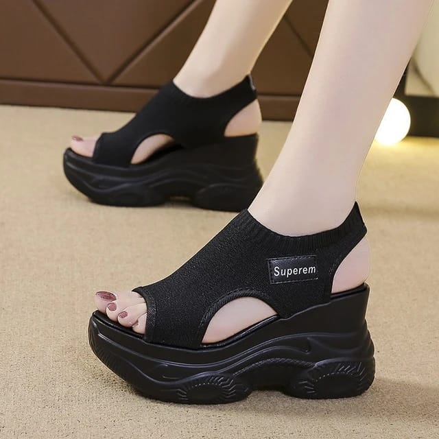 Summer Wedge Heel Elastic Cloth Cover Foot Ladies Sandals 38 - Tuzzut.com Qatar Online Shopping