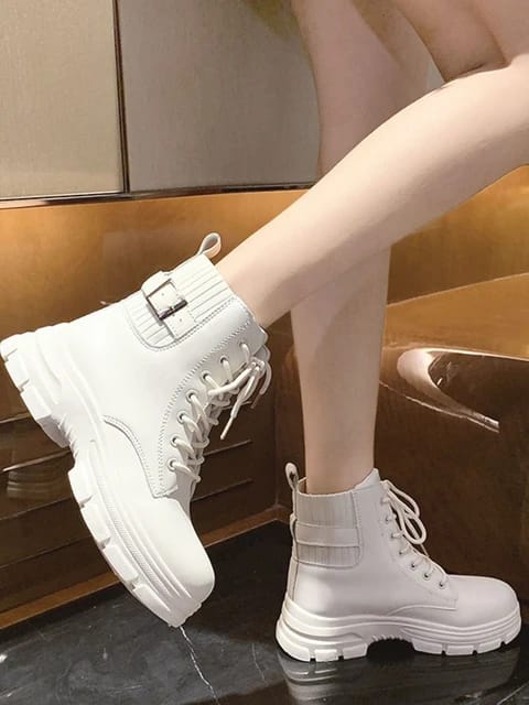 New Women Autumn Lace Up Round Toe Boots S4840038 - Tuzzut.com Qatar Online Shopping