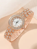 Women Watch Jewelry 5 Pcs Set - Watch Necklace Bracelet Earrings Ring - H128 - Tuzzut.com Qatar Online Shopping
