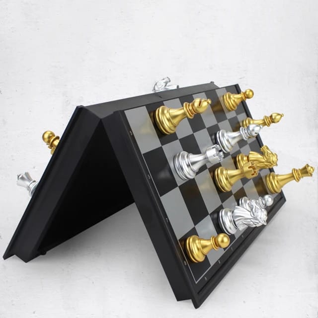 High-end Portable Magnetic Folding Gold and Silver Training Chess - Tuzzut.com Qatar Online Shopping
