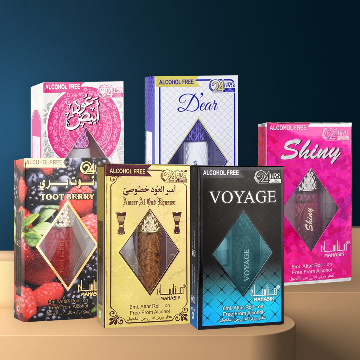 6 Pcs Assorted Manasik Alcohol Free Concentrated Attar Roll On 6 ML 6 Pcs Assorted Manasik Alcohol Free Concentrated Attar Roll On 6 ML