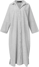 Women's Cotton Maxi Long Sleeve Button Down Loose Striped Kaftan Dress 39688 - Tuzzut.com Qatar Online Shopping