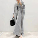 Women's Cotton Maxi Long Sleeve Button Down Loose Striped Kaftan Dress 39688 - Tuzzut.com Qatar Online Shopping