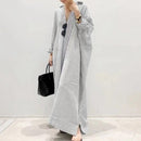 Women's Cotton Maxi Long Sleeve Button Down Loose Striped Kaftan Dress 39688 - Tuzzut.com Qatar Online Shopping