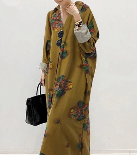 Women's Fashion Cotton Striped Cardigan Loose  Long Dress 3XL 18726 - Tuzzut.com Qatar Online Shopping