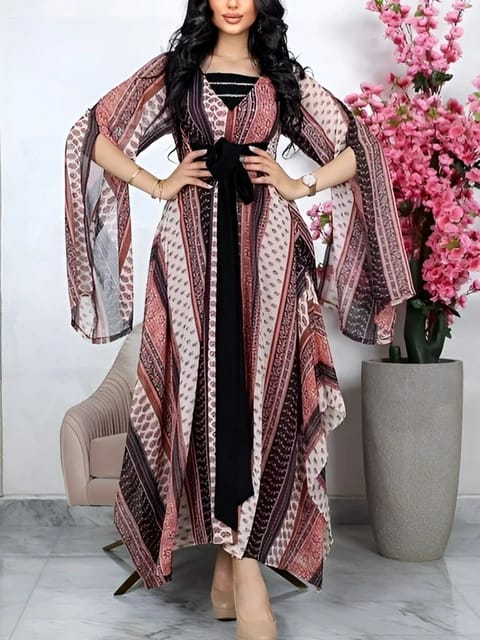 Womens Fashion Braunes Chiffon Kleid Dress S4681307 - Tuzzut.com Qatar Online Shopping