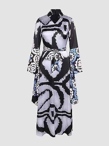 Fashion Women,s Elegant Printed Satin Dress S4968102 S - Tuzzut.com Qatar Online Shopping