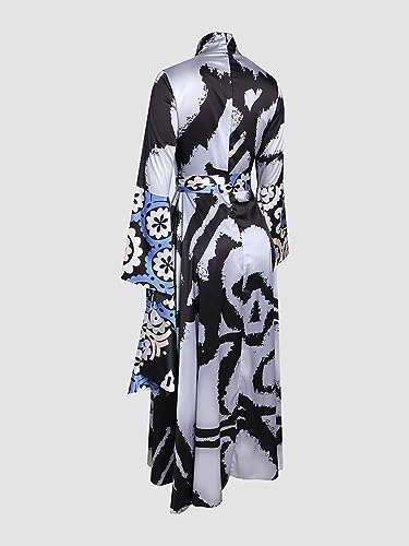 Fashion Women,s Elegant Printed Satin Dress S4968102 S - Tuzzut.com Qatar Online Shopping