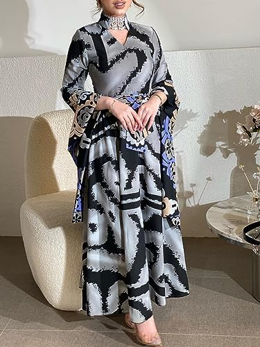 Fashion Women,s Elegant Printed Satin Dress S4968102 S - Tuzzut.com Qatar Online Shopping