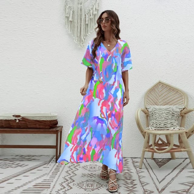 Bohemian women maxi casual elegant retro print style dress B-78380 Bohemian women maxi casual elegant retro print style dress B-78380
