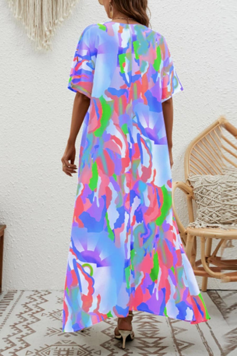 Bohemian women maxi casual elegant retro print style dress B-78380 (L) - Tuzzut.com Qatar Online Shopping