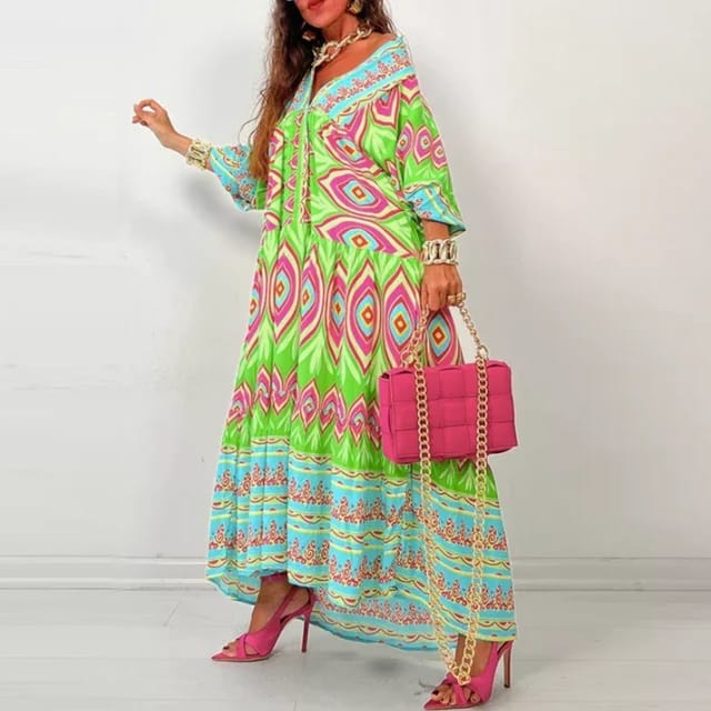 Autumn Women Vetement Femme Dashiki Abaya Print Maxi Dress B-78526 - Tuzzut.com Qatar Online Shopping