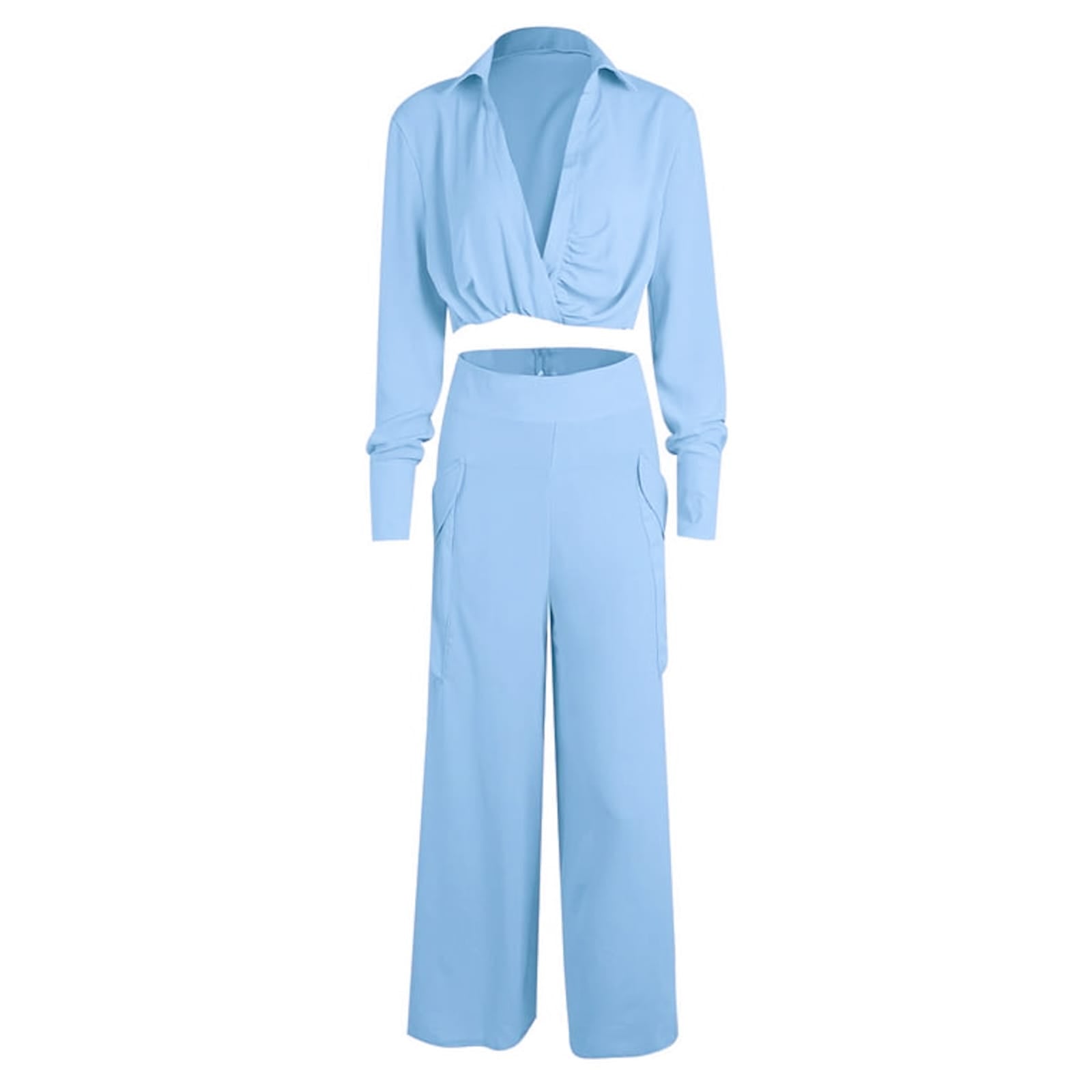 Women Outifits Long Sleeve Lapel Crop Top Office Shirt B-89254 Women Outifits Long Sleeve Lapel Crop Top Office Shirt B-89254