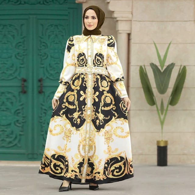 Muslim Abayas Malaysian Fashion Print Women Dress S4950729 M - Tuzzut.com Qatar Online Shopping