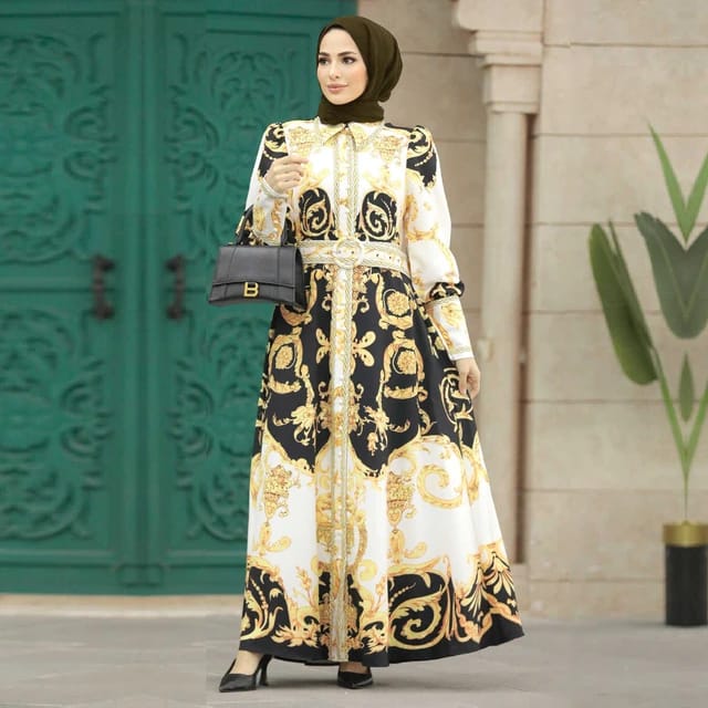 Muslim Abayas Malaysian Fashion Print Women Dress S4950729 M - Tuzzut.com Qatar Online Shopping