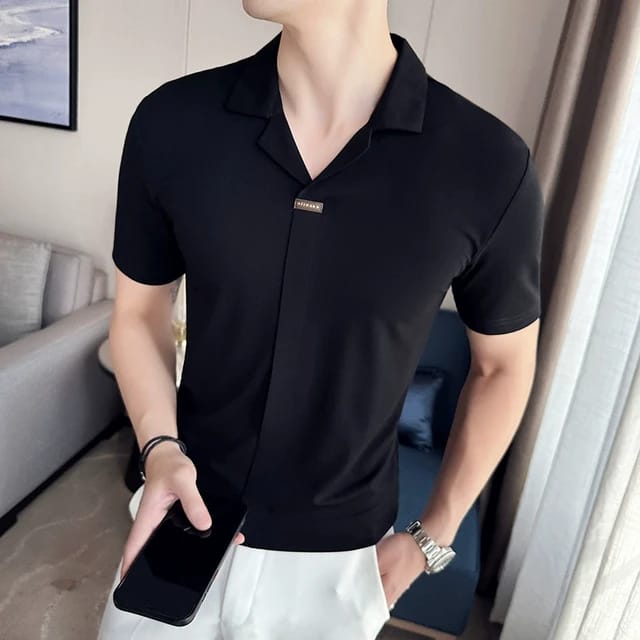 Highly Elastic Sexy V-Neck Short Sleeve T-Shirts For Men ZD-130 - Tuzzut.com Qatar Online Shopping