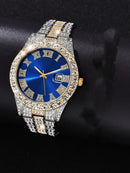 Men's Fashion Diamond Stainless Calendar & Clock Auto Quartz Male Watch - Tuzzut.com Qatar Online Shopping